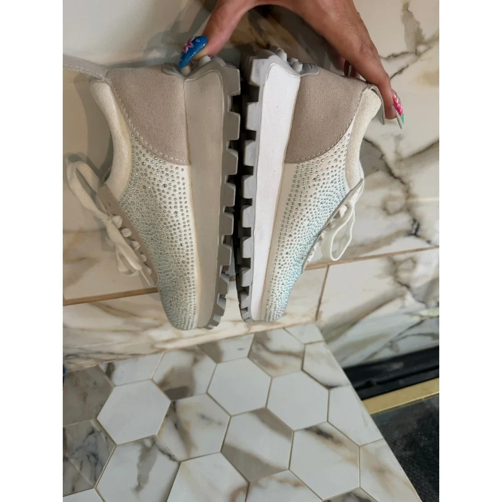YOKI Rhinestone Sneakers Womens 40 White Beige Sparkly‎ Chunky Platform Trainers